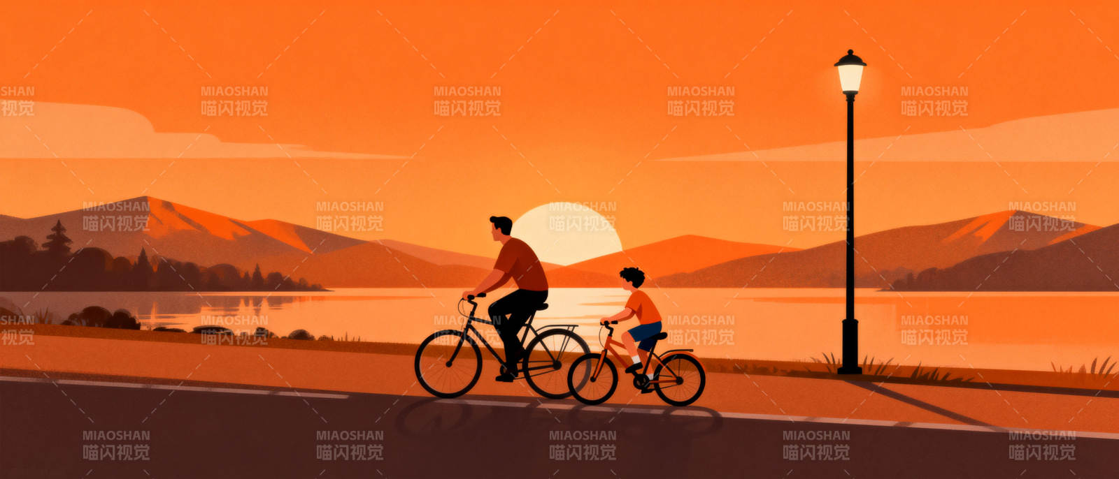 夕阳下的骑行时光图片