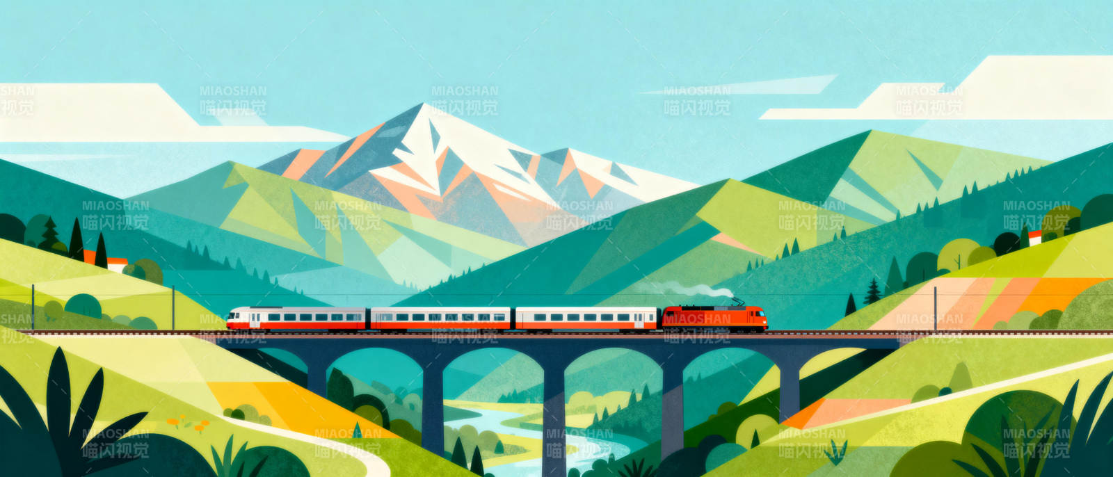 山间列车行图片