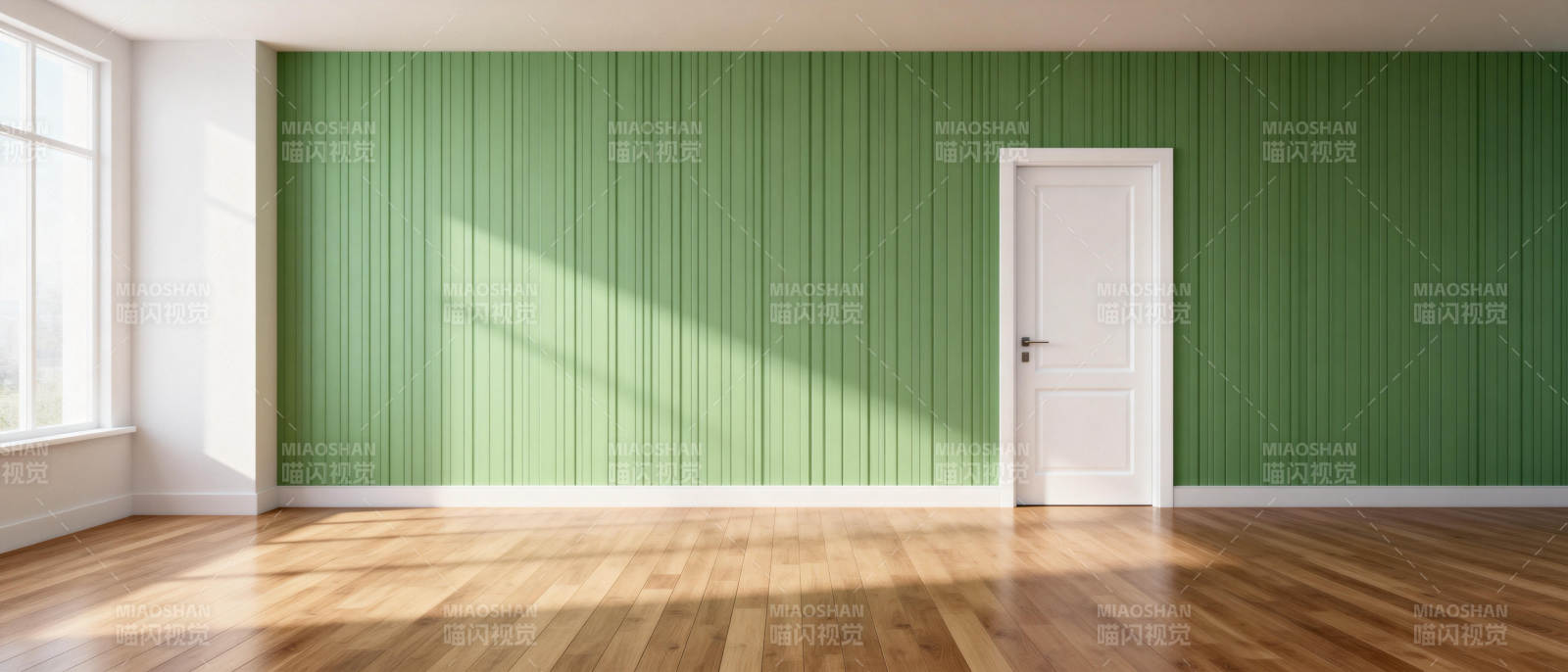 绿墙木地空房间图片