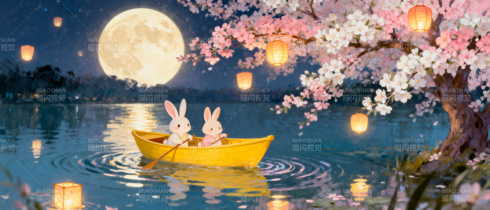 月下兔舟赏樱图片
