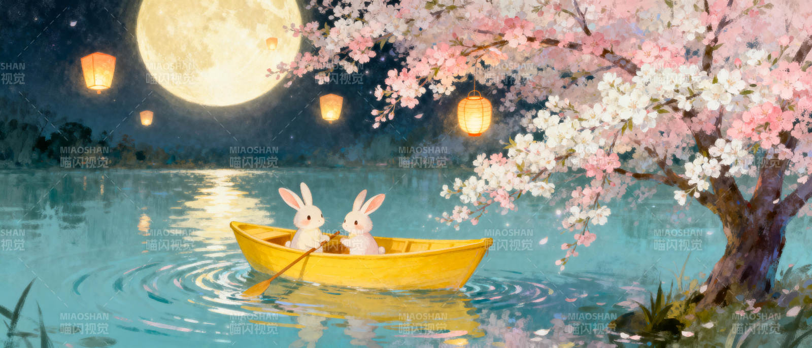 月下兔舟赏樱图片