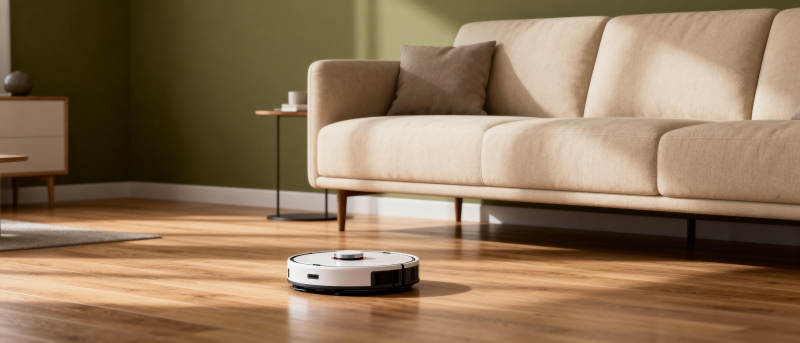 智能扫地机器人工作中图片