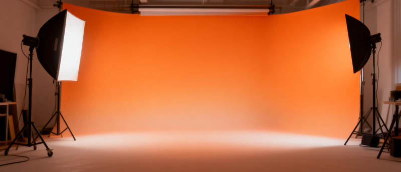 橙色摄影棚布景图片