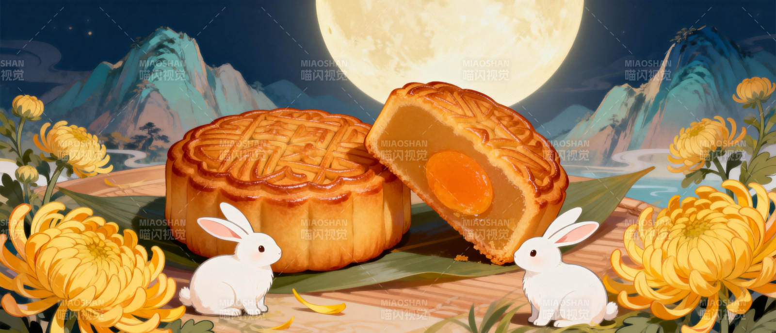 中秋月圆兔伴饼图片
