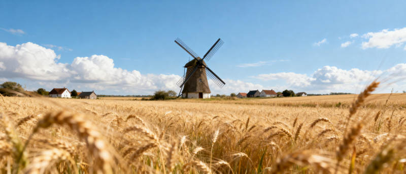 风车麦田风光图片
