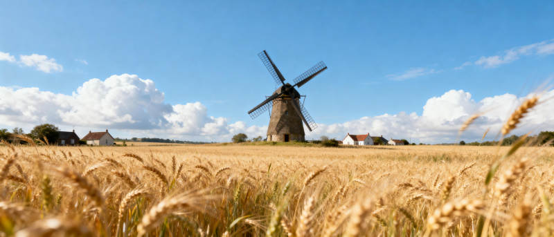风车与金麦田图片
