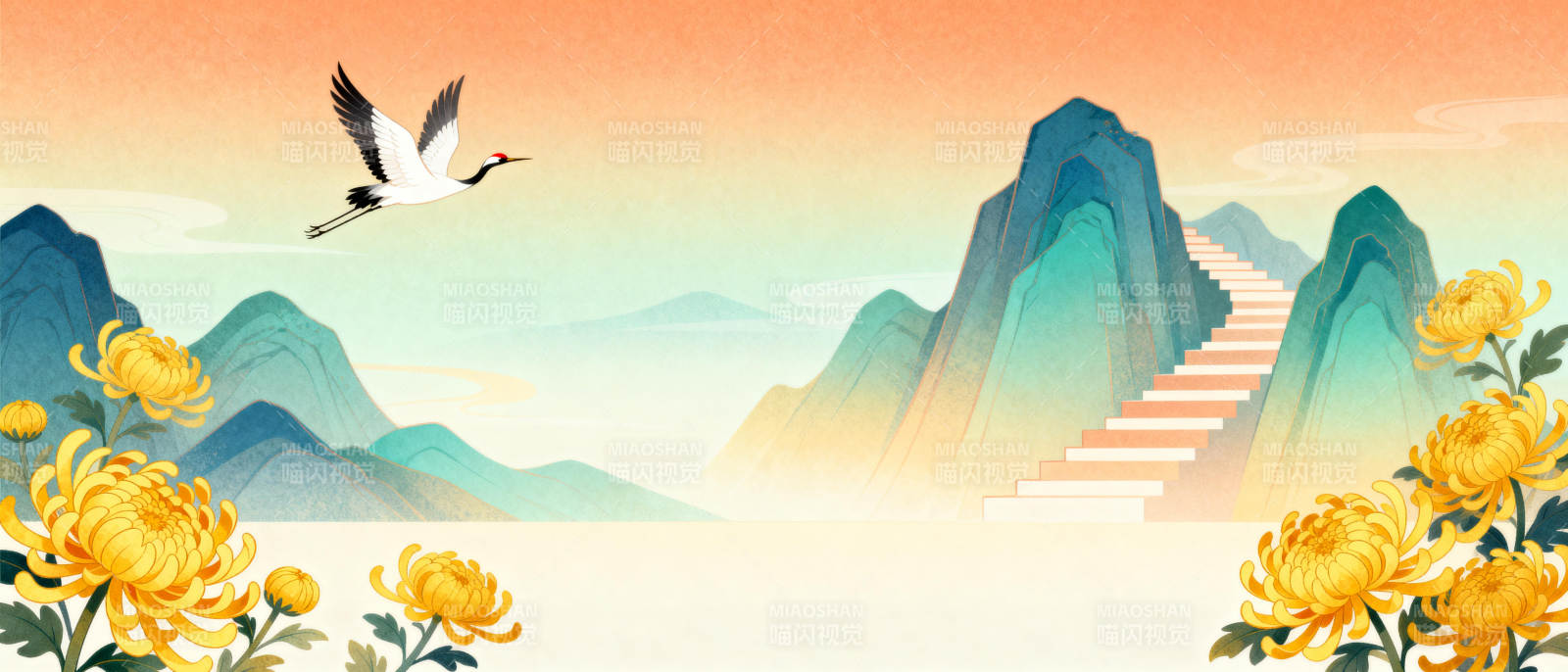 山水仙鹤图图片