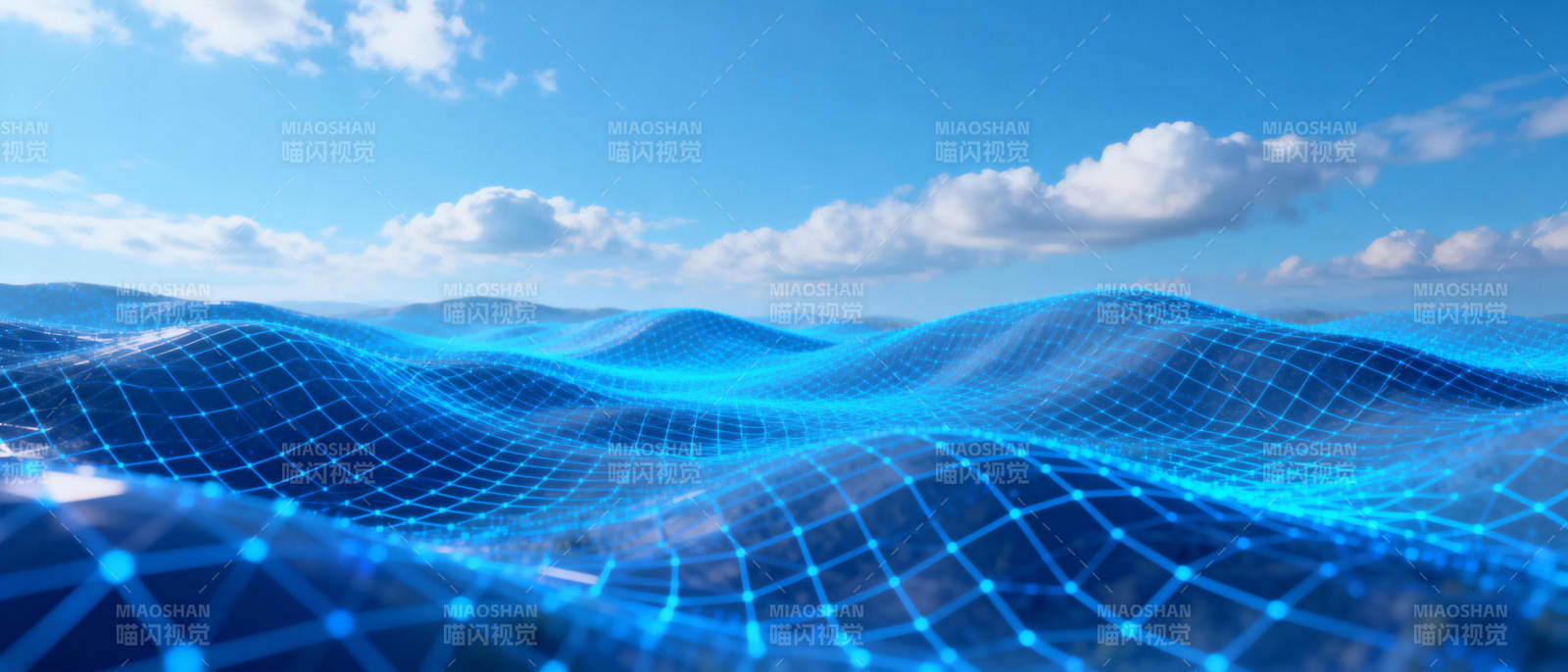 蓝色波浪网格景观图片