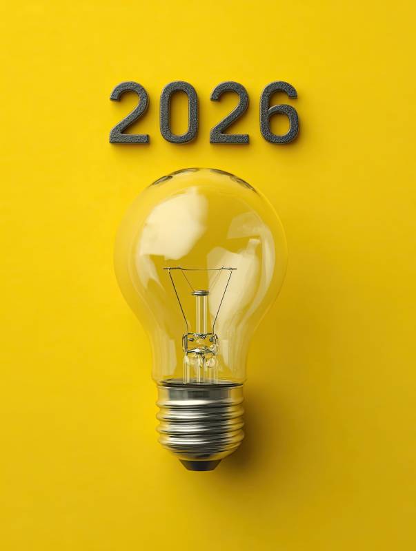 黄色背景灯泡与2026字样图片