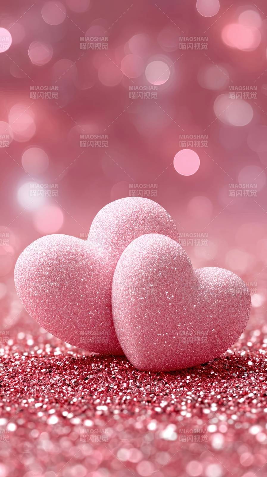 粉色心形装饰品浪漫背景图片