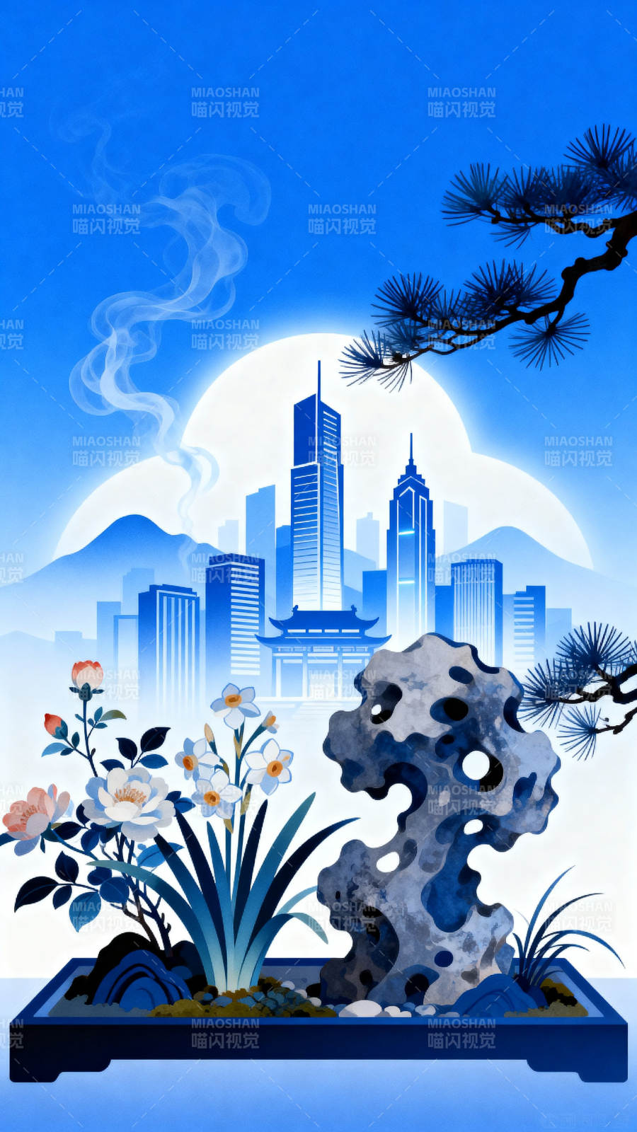 城市山水盆景交融图片