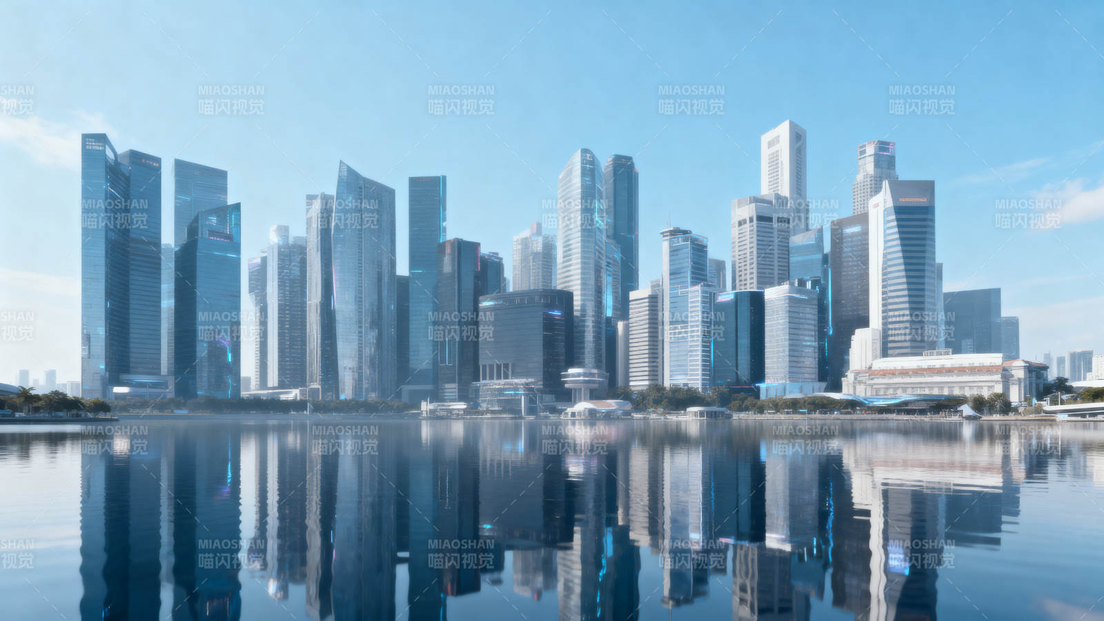 现代城市天际线倒影图片