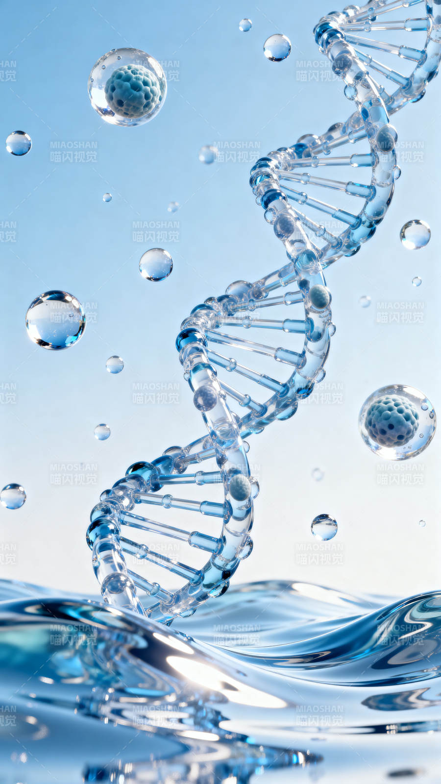 DNA双螺旋结构与水分子图片
