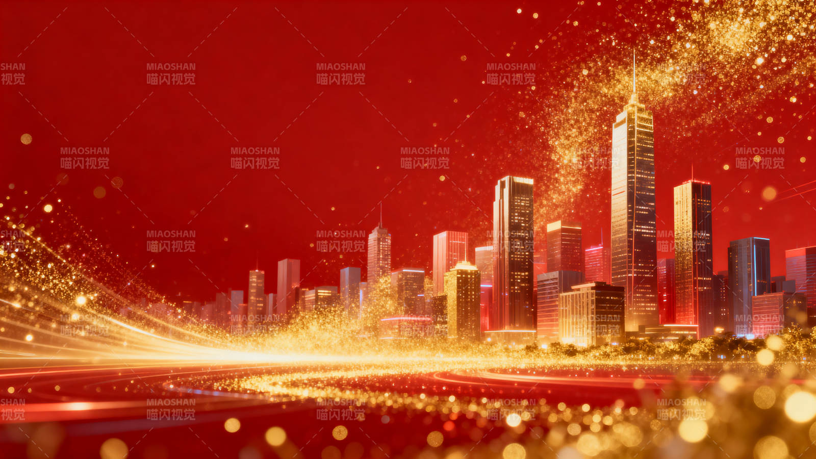 金色光效城市建筑背景图片