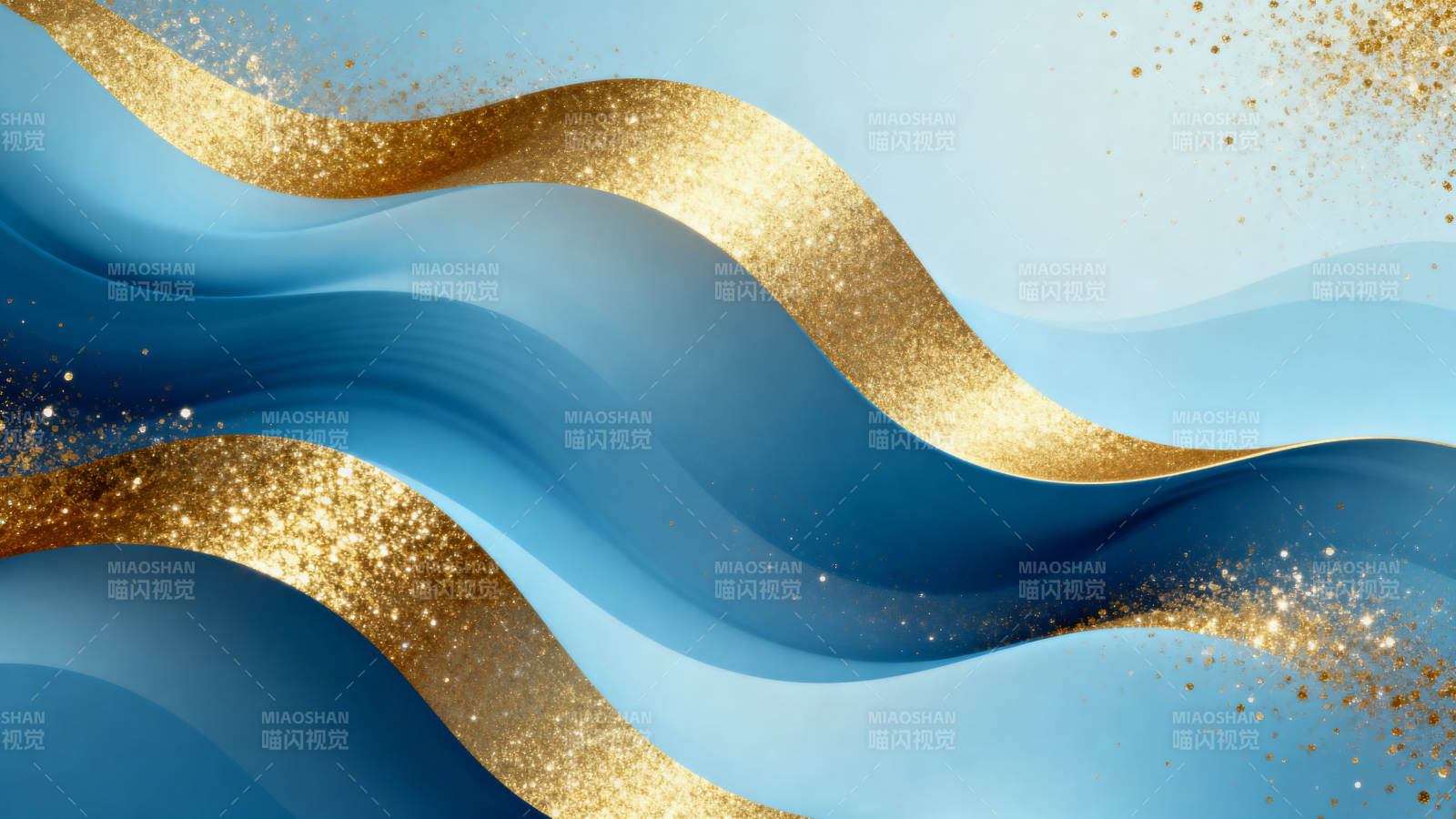 蓝色波浪金色闪光背景图片