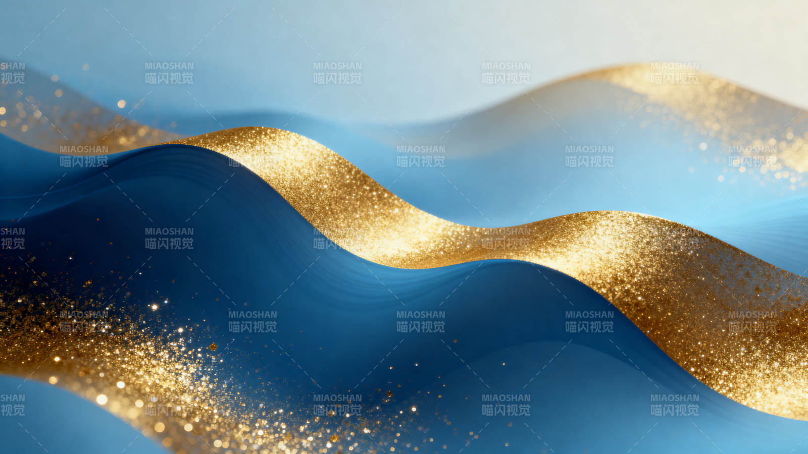 蓝色波浪金色闪光抽象背景图片