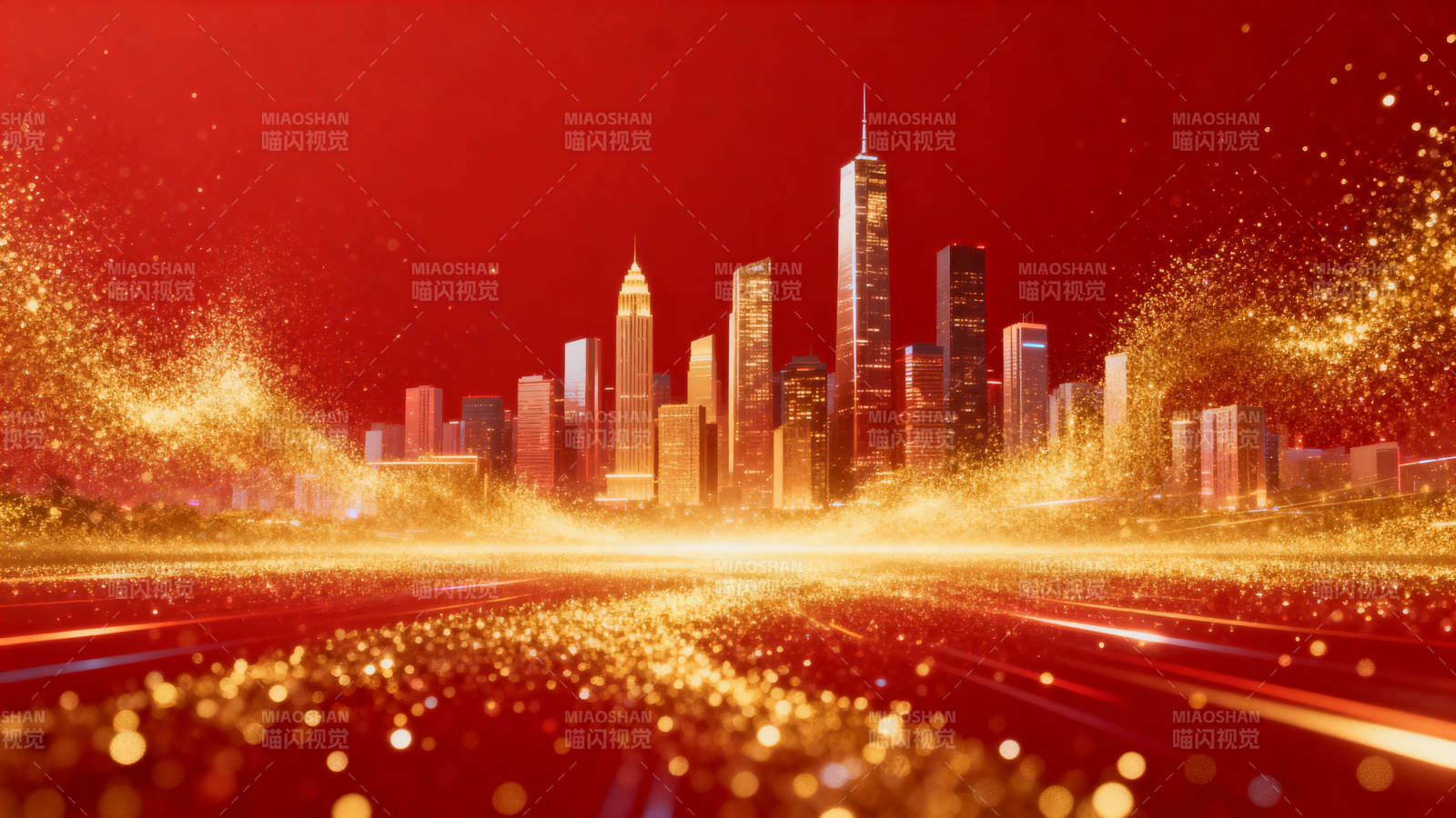 城市天际线金色光效图片