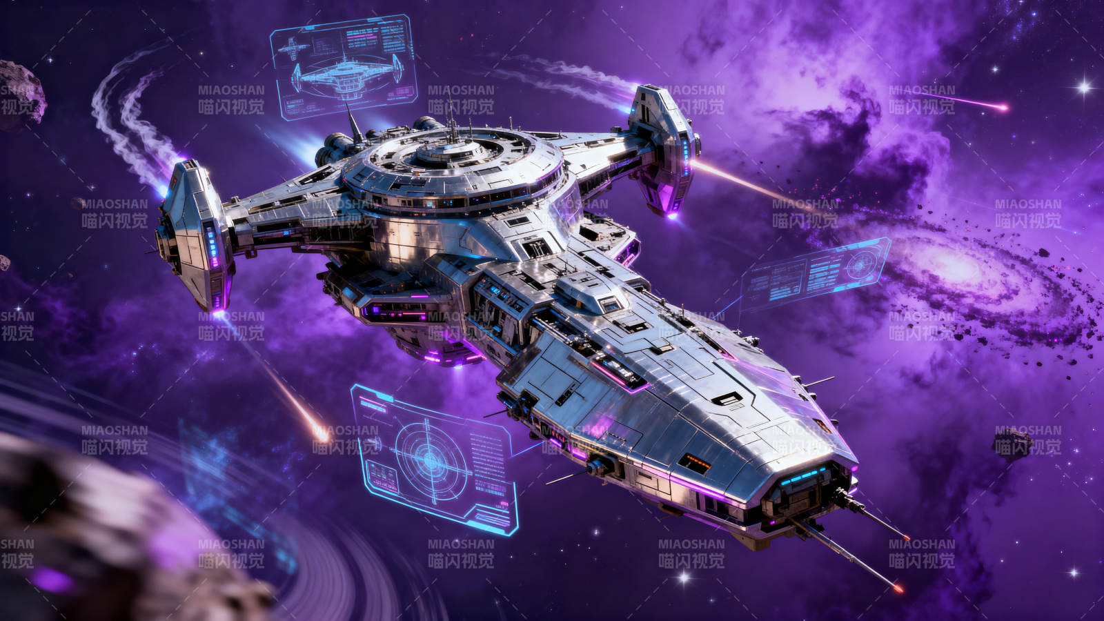科幻战舰紫色星云图片
