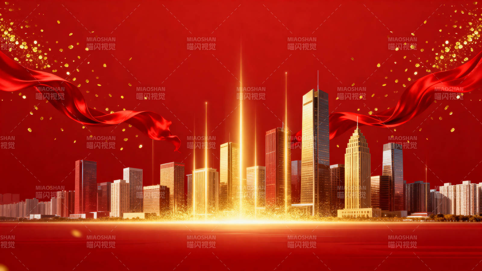 城市建筑金色光芒背景图片