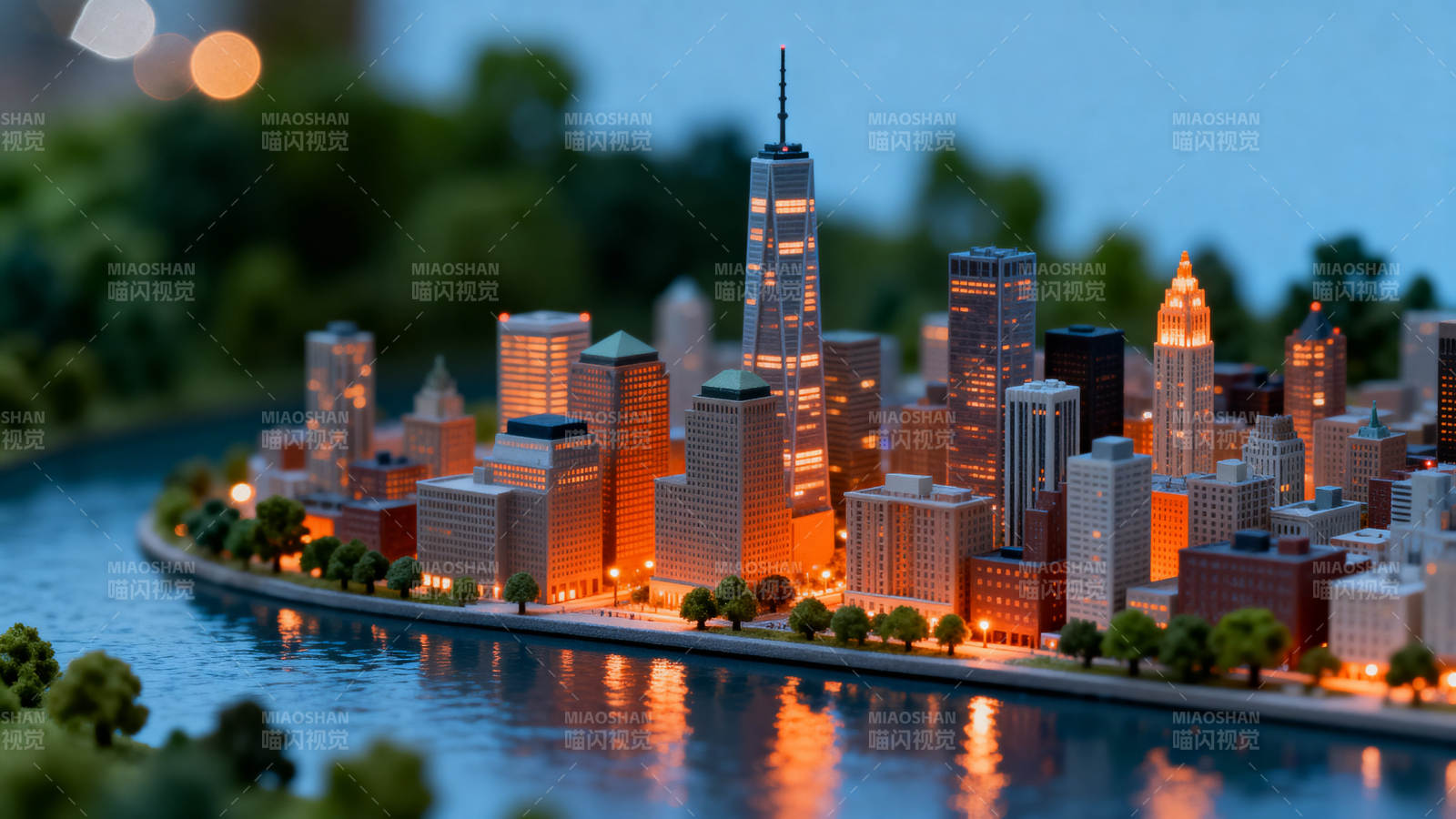 城市模型夜景灯光图片