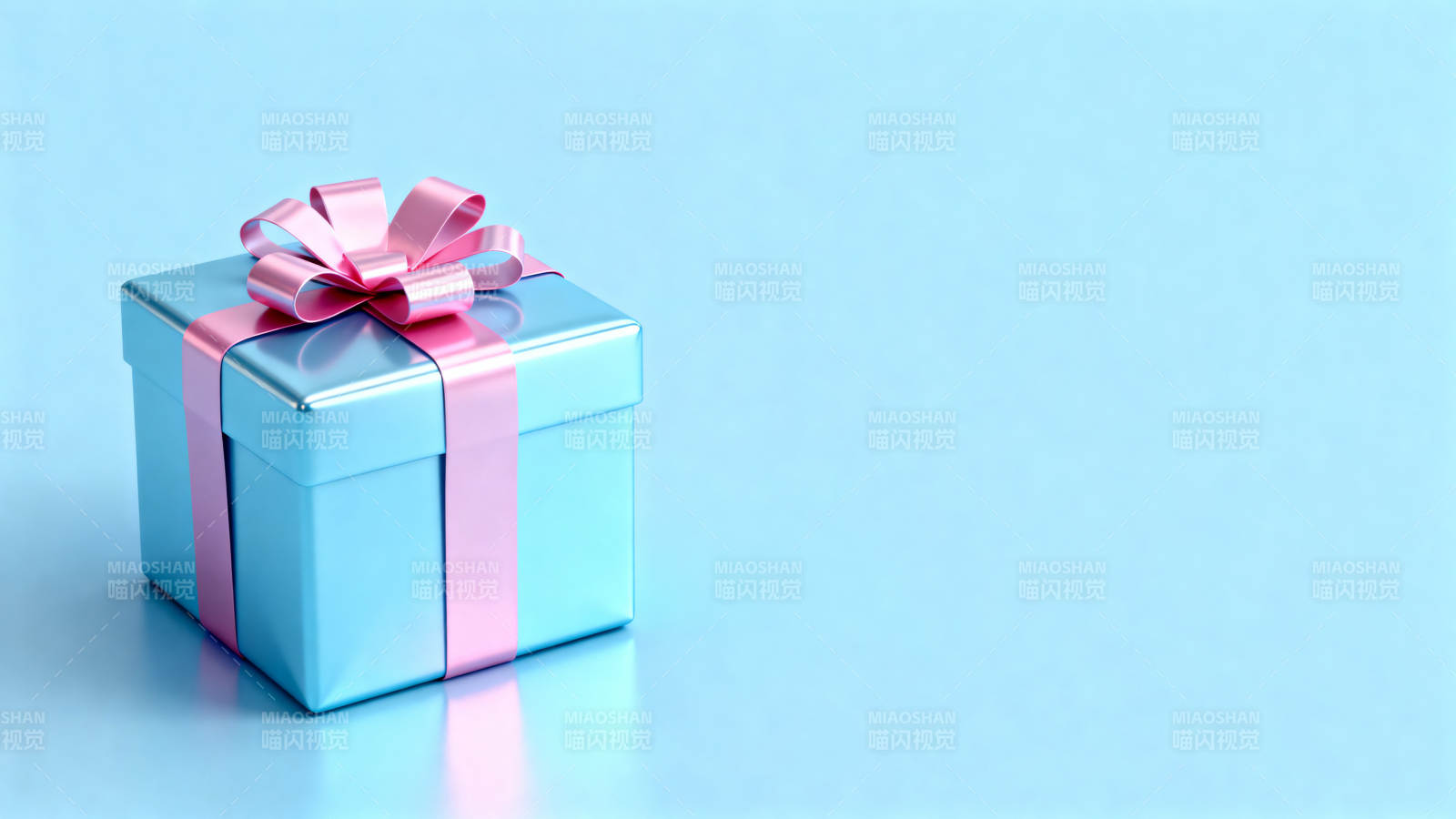蓝色礼物盒粉色丝带图片