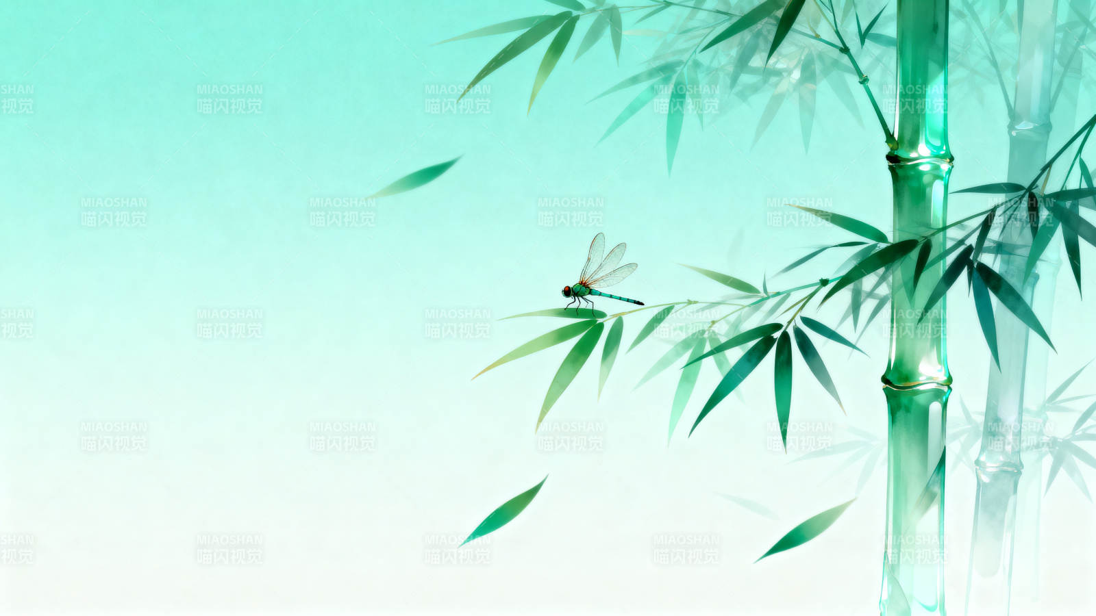 蜻蜓与竹子的清新画面图片