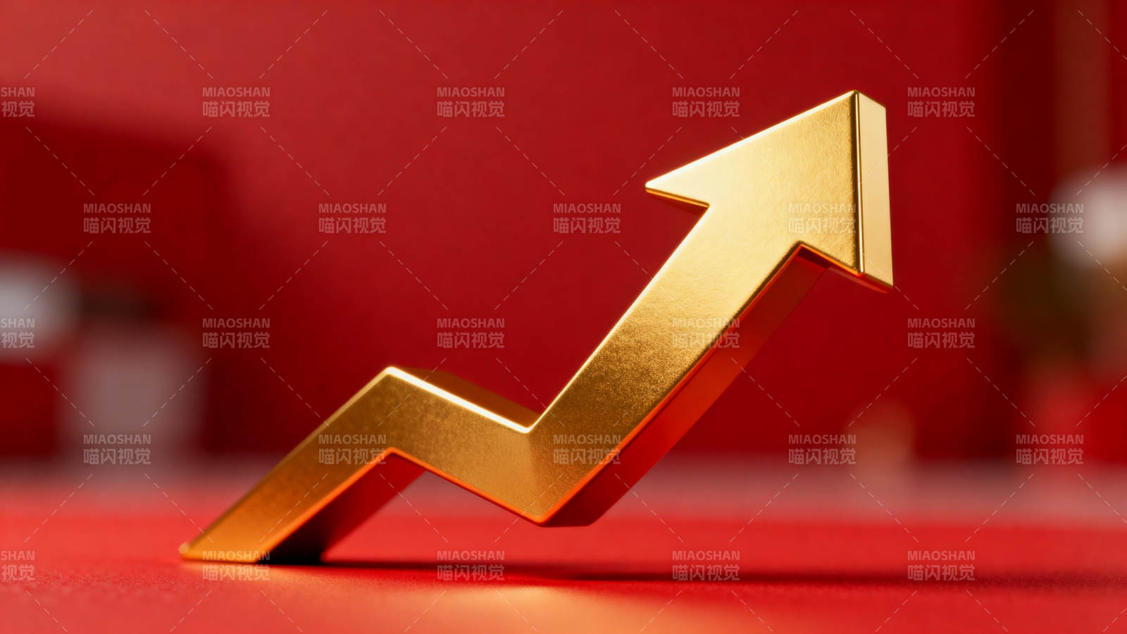 金色上升箭头红色背景图片