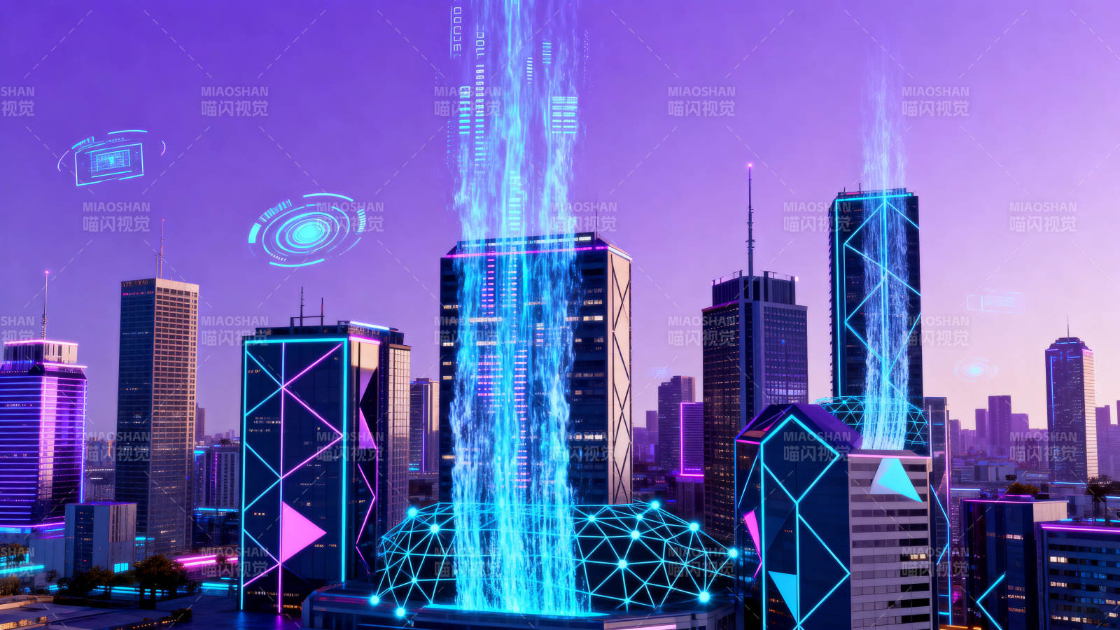 赛博朋克未来城市倒影图片