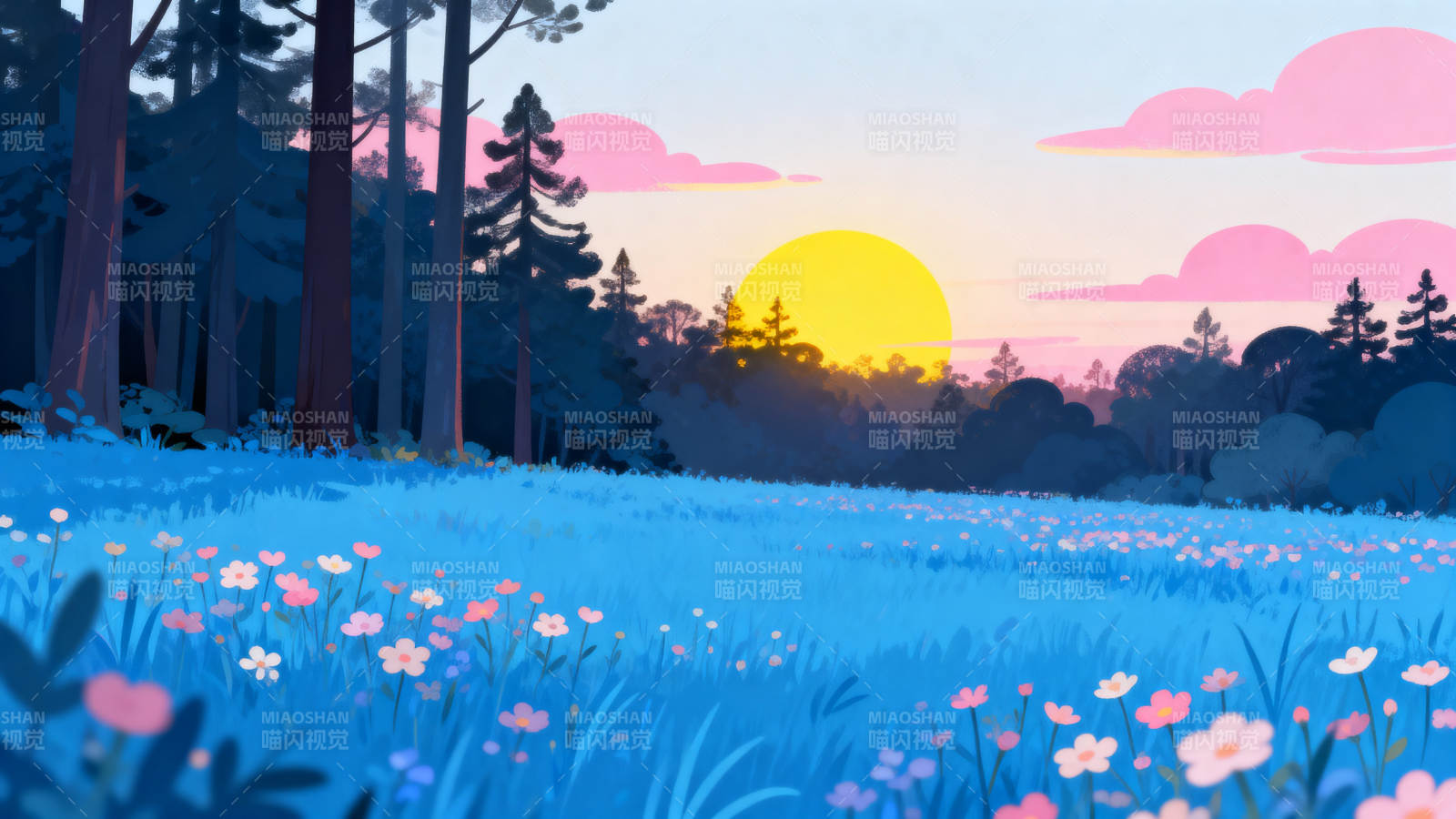 日出花海森林美景图片