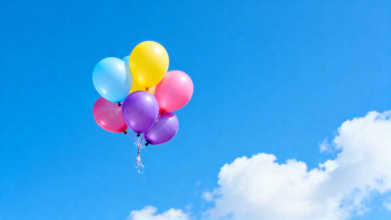 蓝天白云彩色气球图片