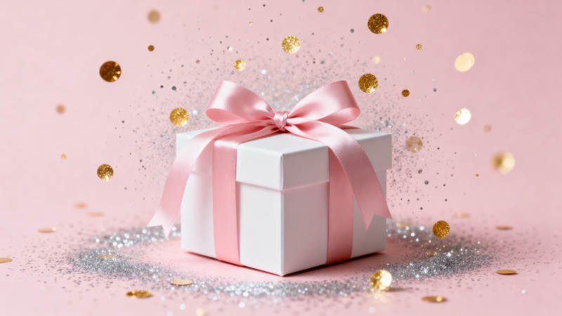 粉色背景礼物盒庆祝场景图片