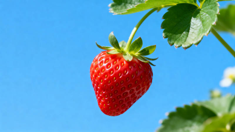 蓝天下的红草莓图片