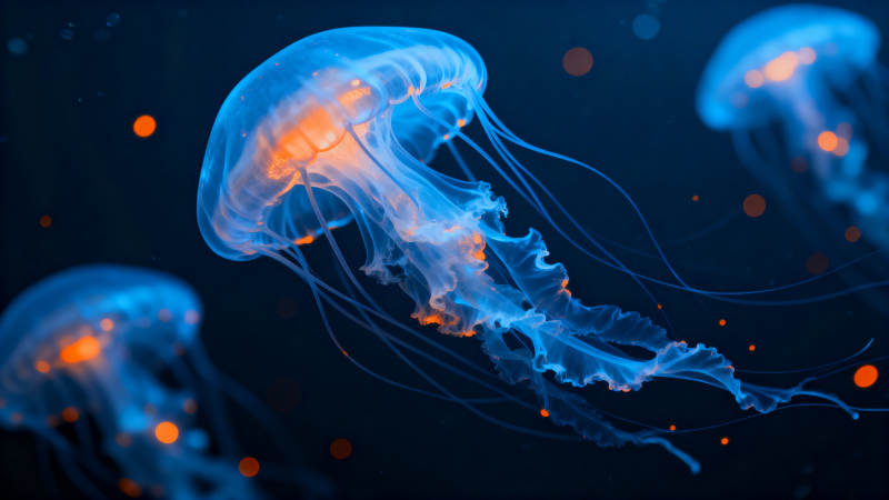 深海中游动的水母群图片