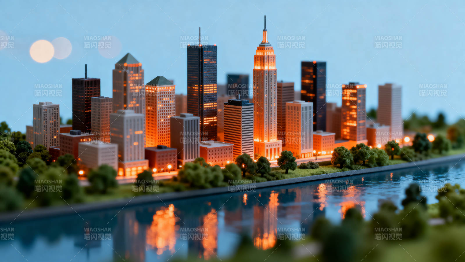 城市模型夜景灯光图片