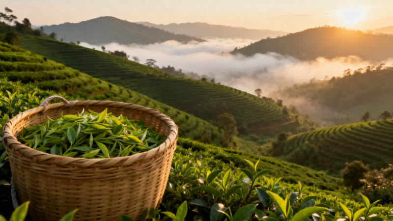 茶园日出云海茶香图片