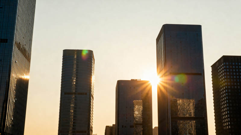 高楼大厦夕阳余晖图片