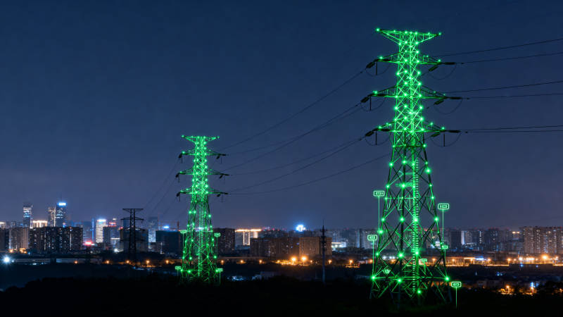 高压输电塔夜景灯光图片