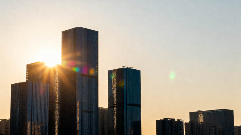 高楼大厦夕阳剪影图片