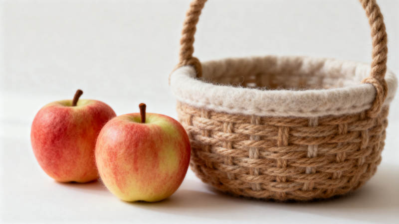 手工篮子与苹果的静物图片