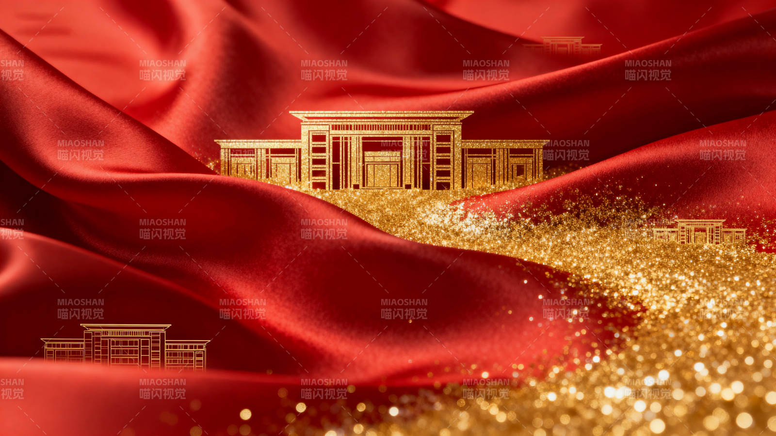 金色建筑红绸背景图片