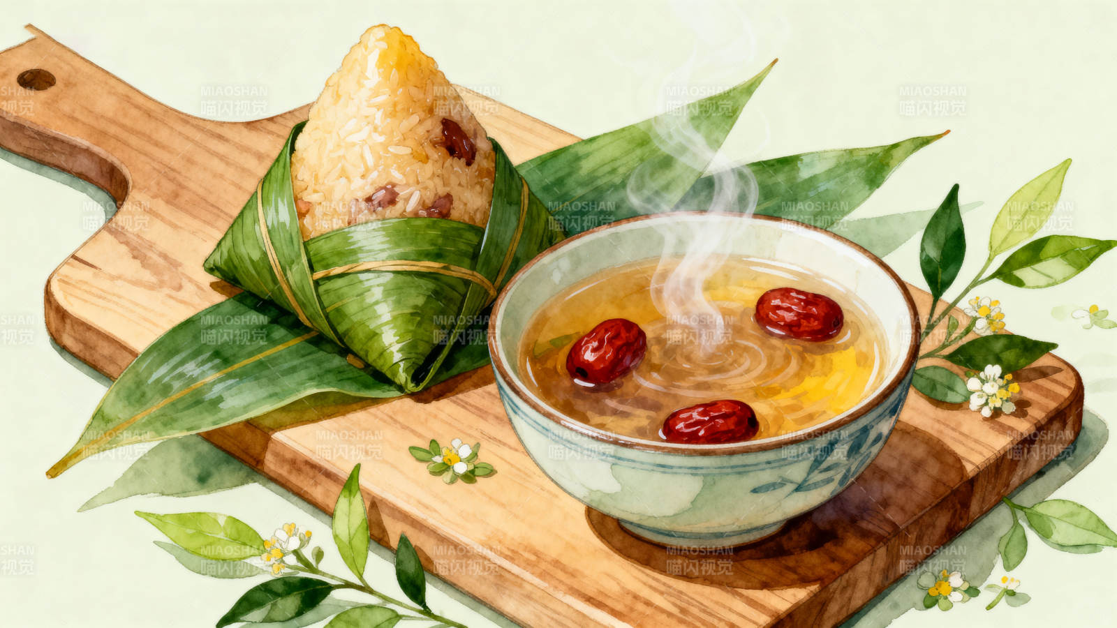 端午节粽子与红枣茶图片