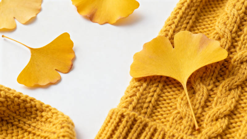 银杏叶与黄色毛衣的秋日图片