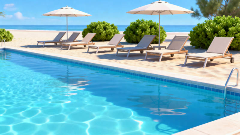 海边泳池休闲度假图片