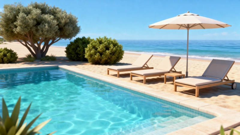 海边泳池休闲度假图片