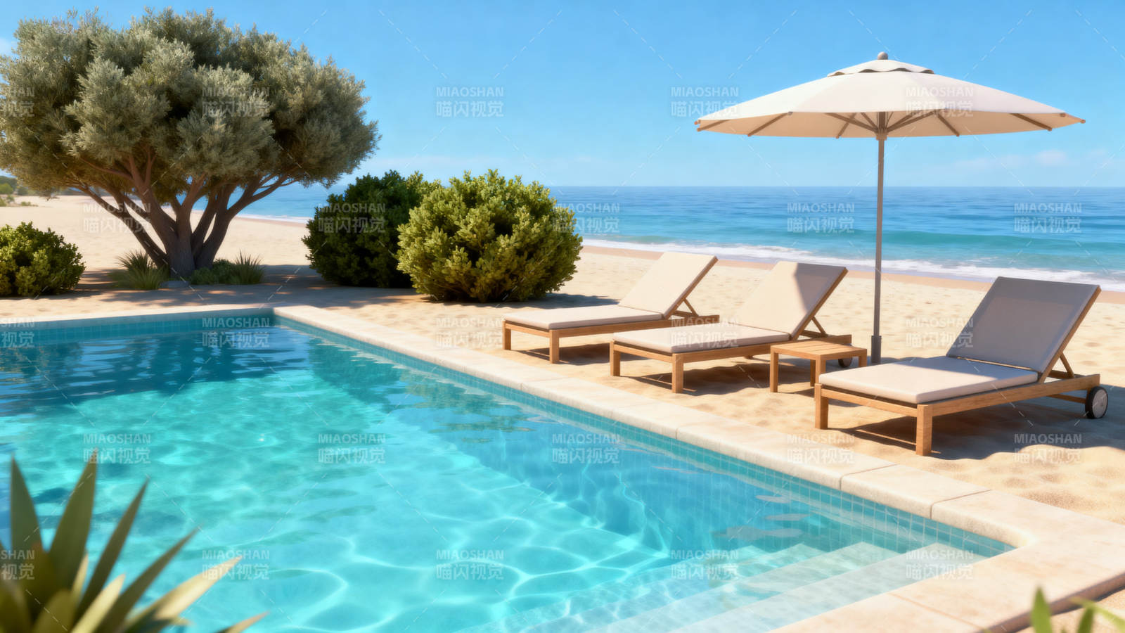 海边泳池休闲度假图片