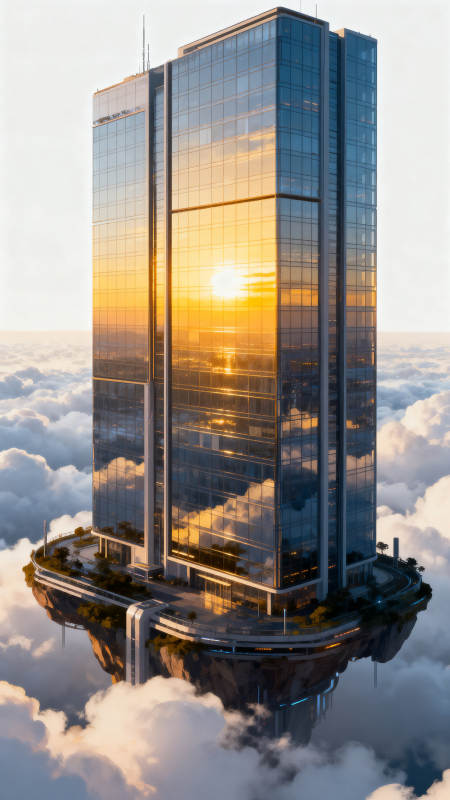 云中悬浮的摩天大楼图片