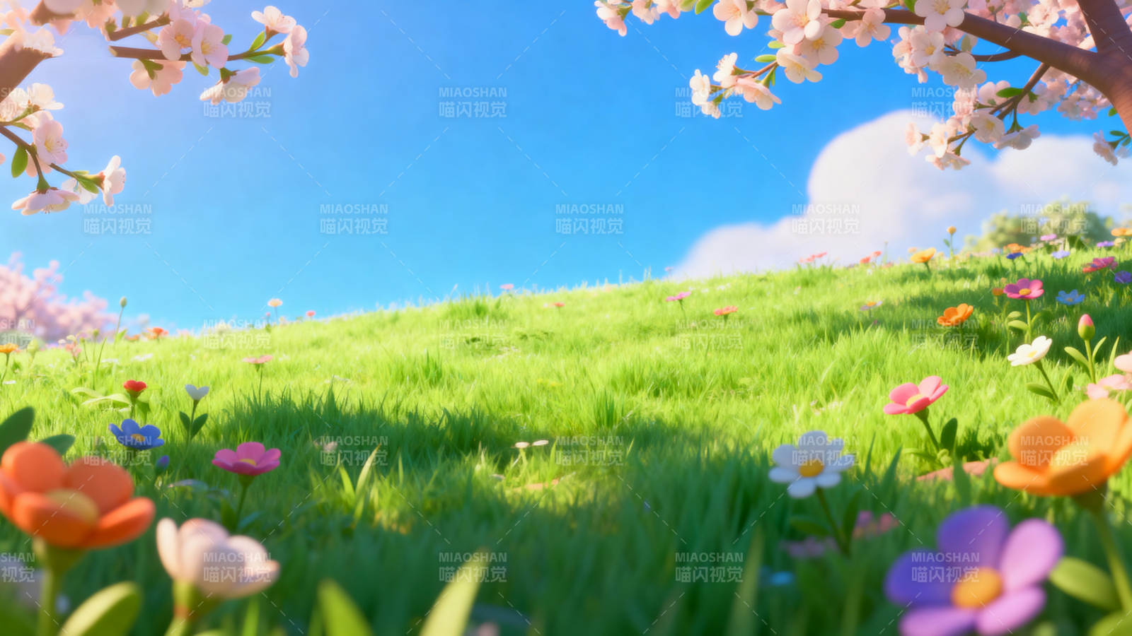 春日花海草地蓝天图片