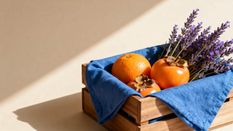 柿子与薰衣草的静物组合图片