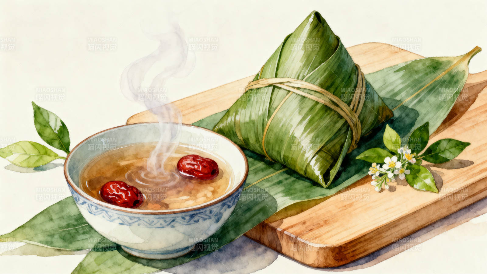 端午节粽子与热茶图片