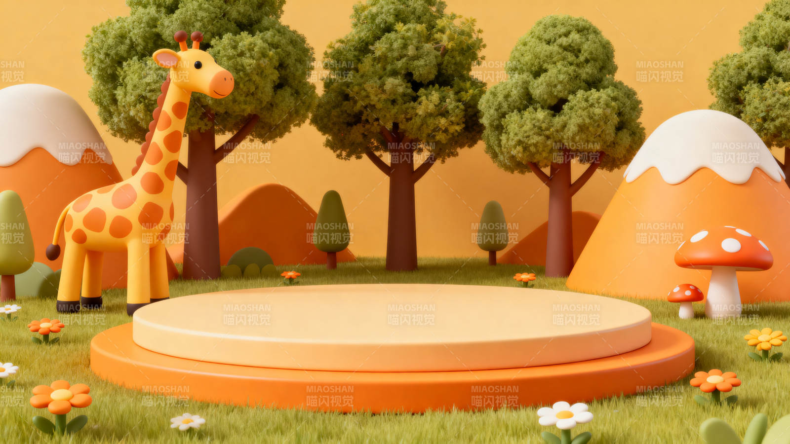 长颈鹿卡通森林场景图片